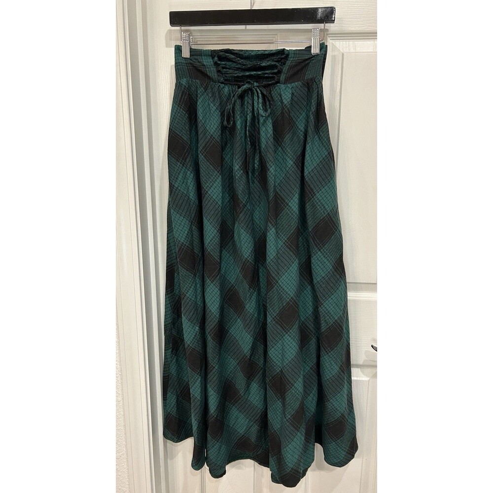 Scarlet Darkness Maxi Skirt XL Green Plaid Dark Academia Goth Punk